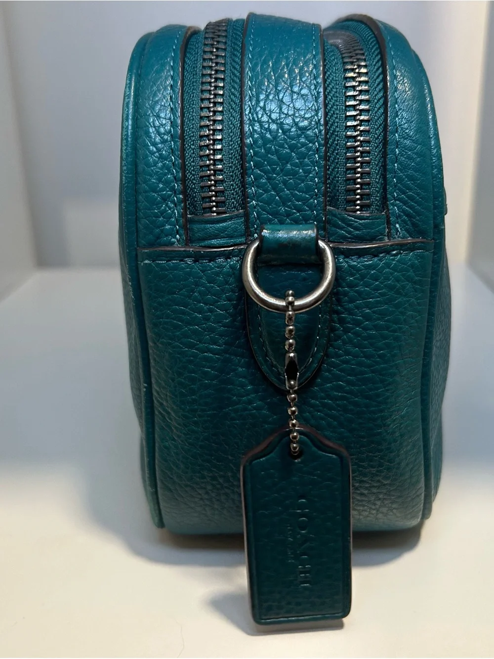 Coach Teal Jes Pebbled Leather Camera Crossbody Bag